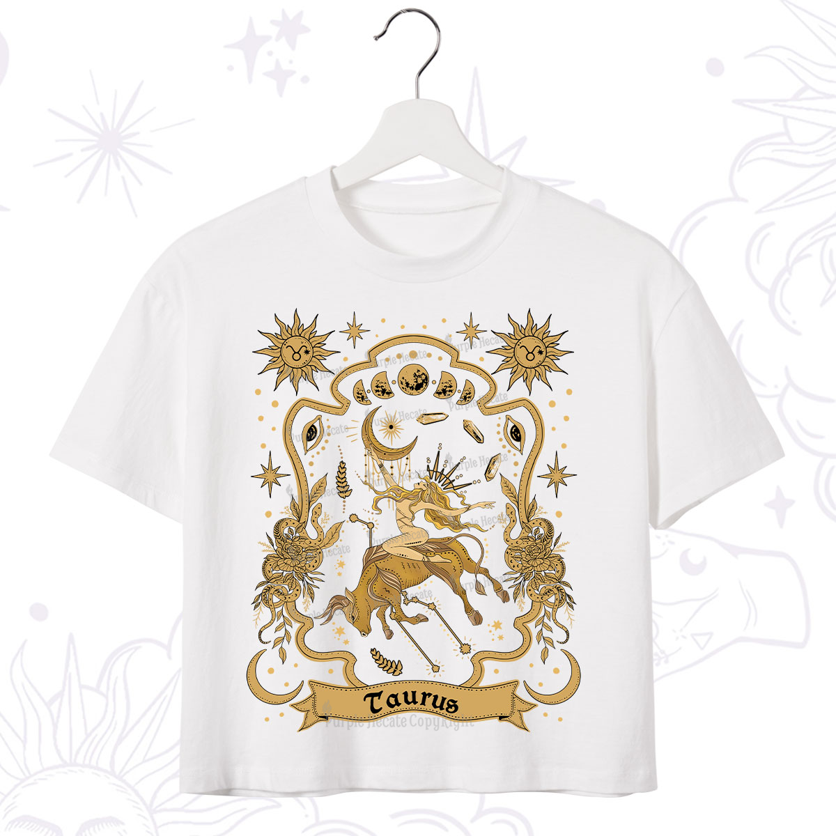 Purplehecate Taurus' Astral Mirage Zodiac Crop T-Shirt