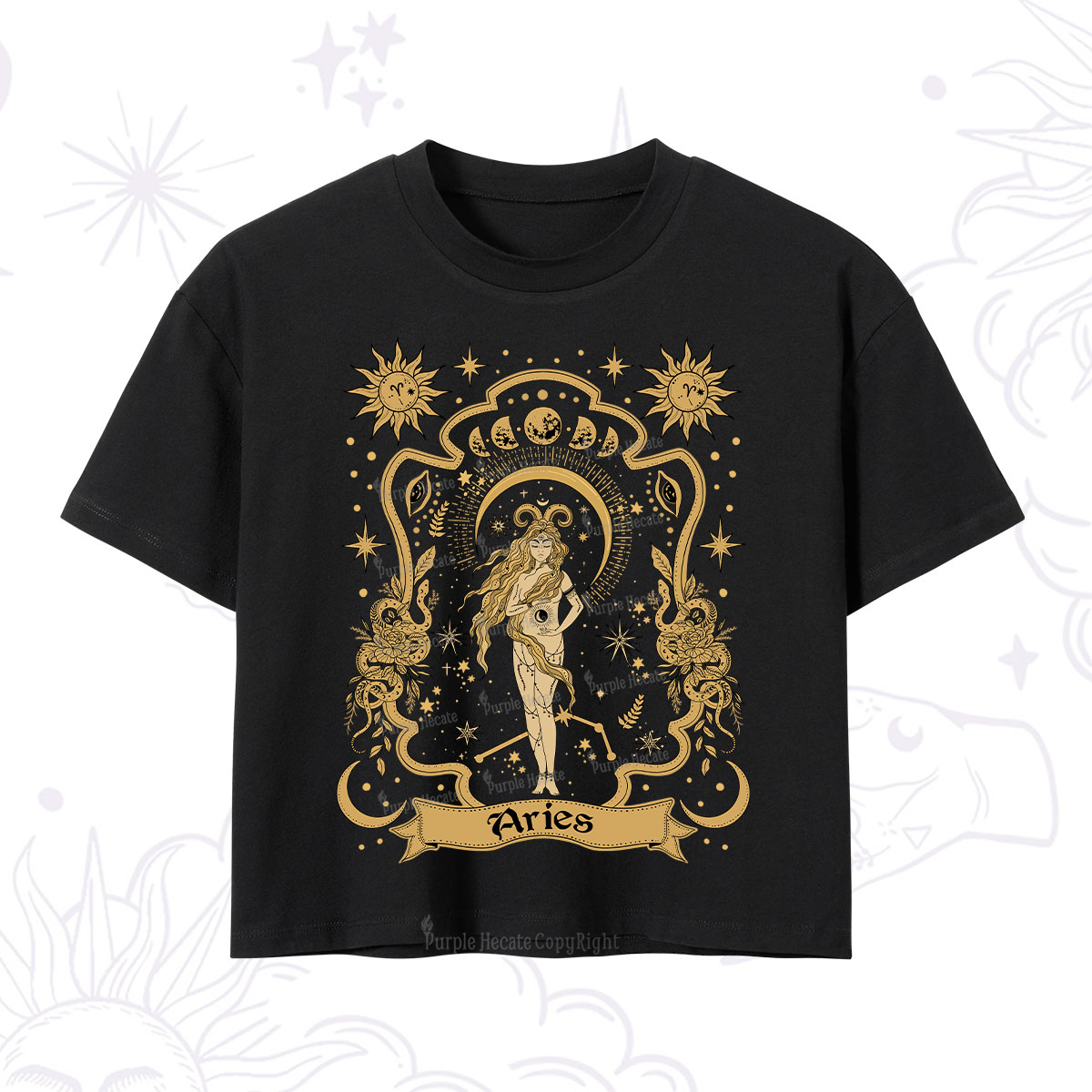 Purplehecate Aries' Astral Mirage Zodiac Crop T-Shirt