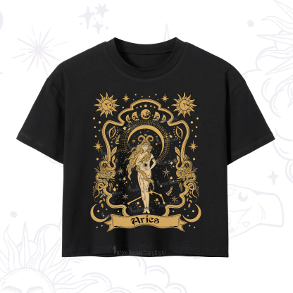 Purplehecate Aries' Astral Mirage Zodiac Crop T-Shirt
