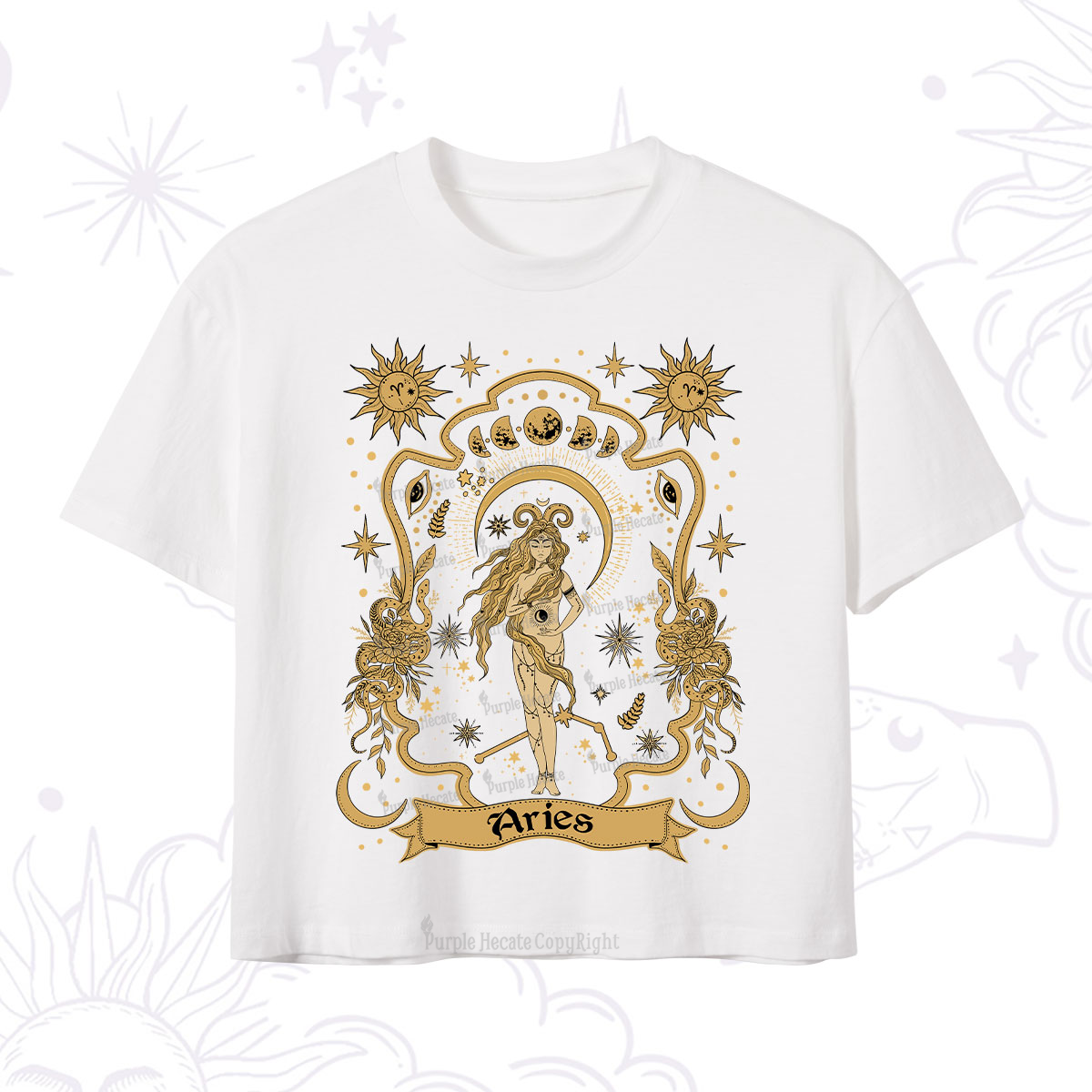 Purplehecate Aries' Astral Mirage Zodiac Crop T-Shirt