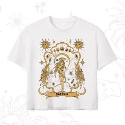 Purplehecate Aries' Astral Mirage Zodiac Crop T-Shirt