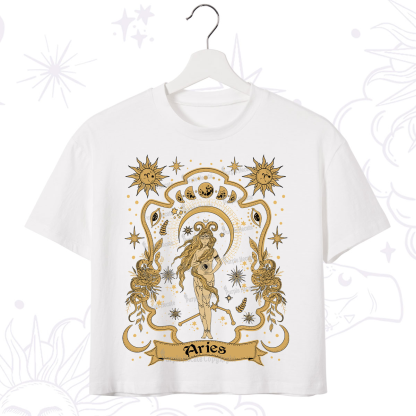 Purplehecate Aries' Astral Mirage Zodiac Crop T-Shirt