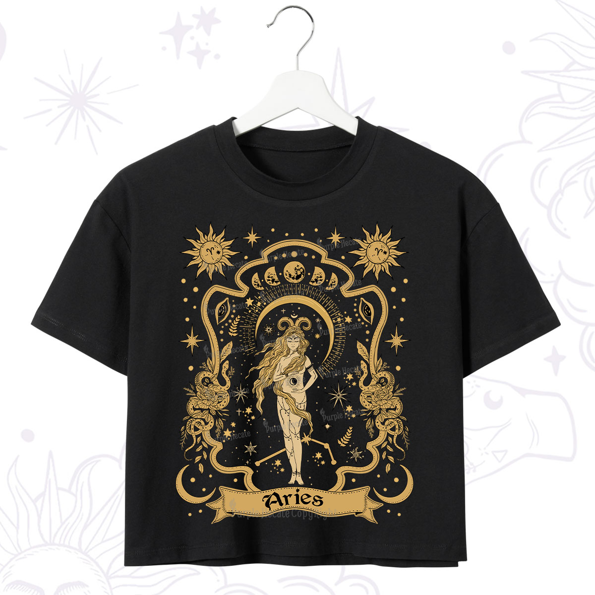Purplehecate Aries' Astral Mirage Zodiac Crop T-Shirt