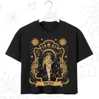 Purplehecate Aries' Astral Mirage Zodiac Crop T-Shirt