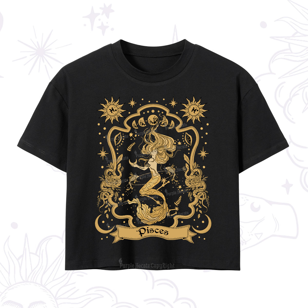Purplehecate Pisces' Astral Mirage Zodiac Crop T-Shirt