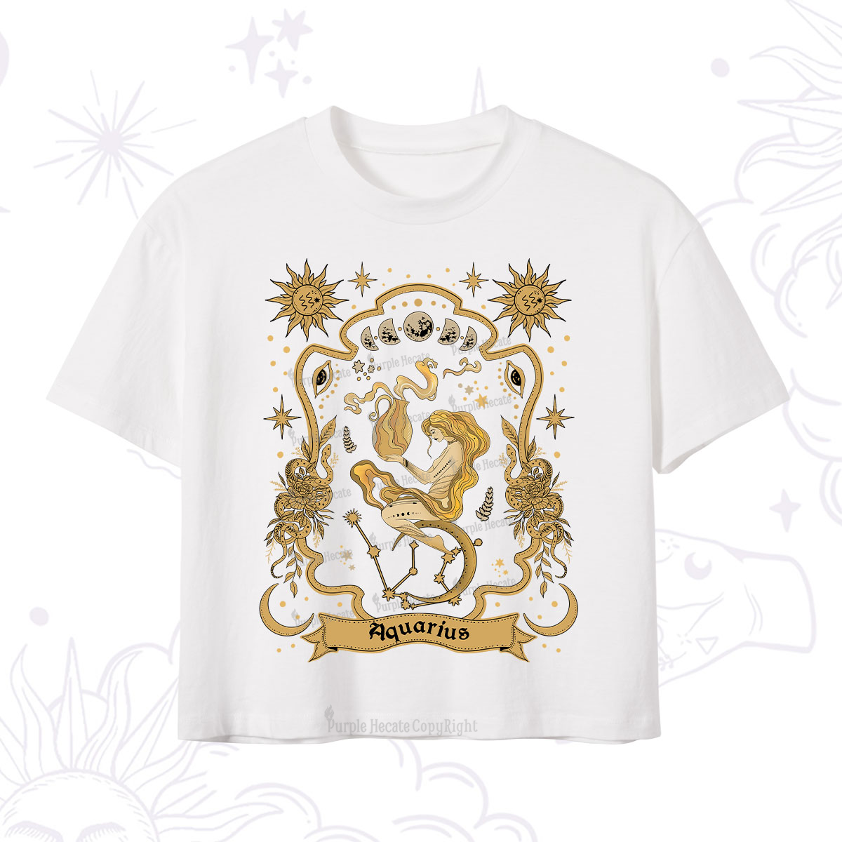Purplehecate Aquarius' Astral Mirage Zodiac Crop T-Shirt