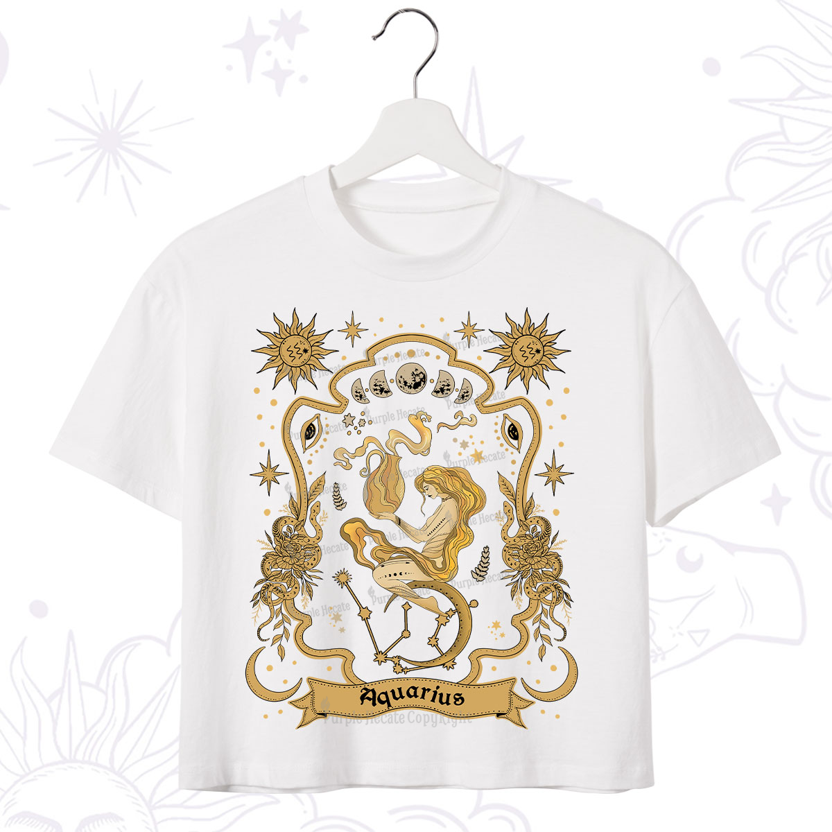 Purplehecate Aquarius' Astral Mirage Zodiac Crop T-Shirt
