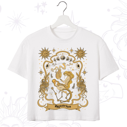 Purplehecate Aquarius' Astral Mirage Zodiac Crop T-Shirt