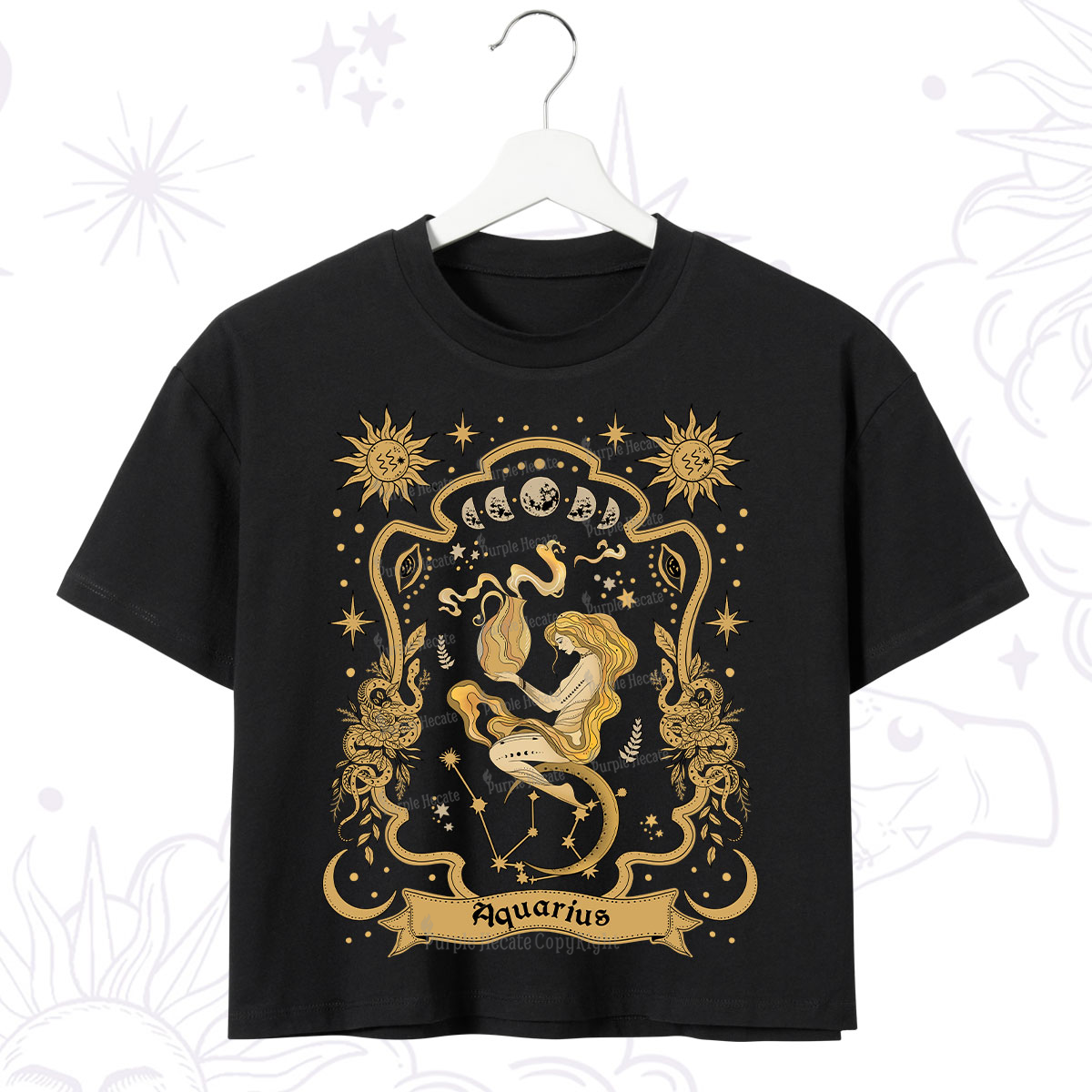 Purplehecate Aquarius' Astral Mirage Zodiac Crop T-Shirt
