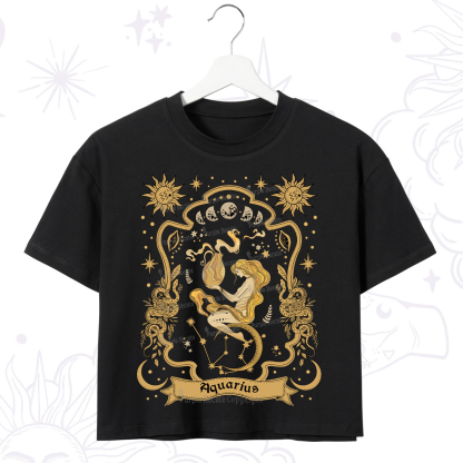 Purplehecate Aquarius' Astral Mirage Zodiac Crop T-Shirt