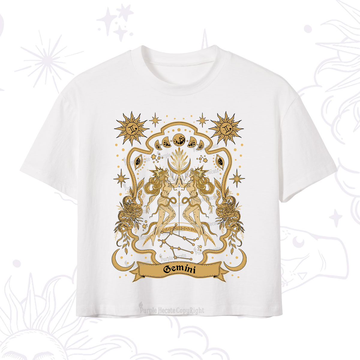 Purplehecate Gemini' Astral Mirage Zodiac Crop T-Shirt