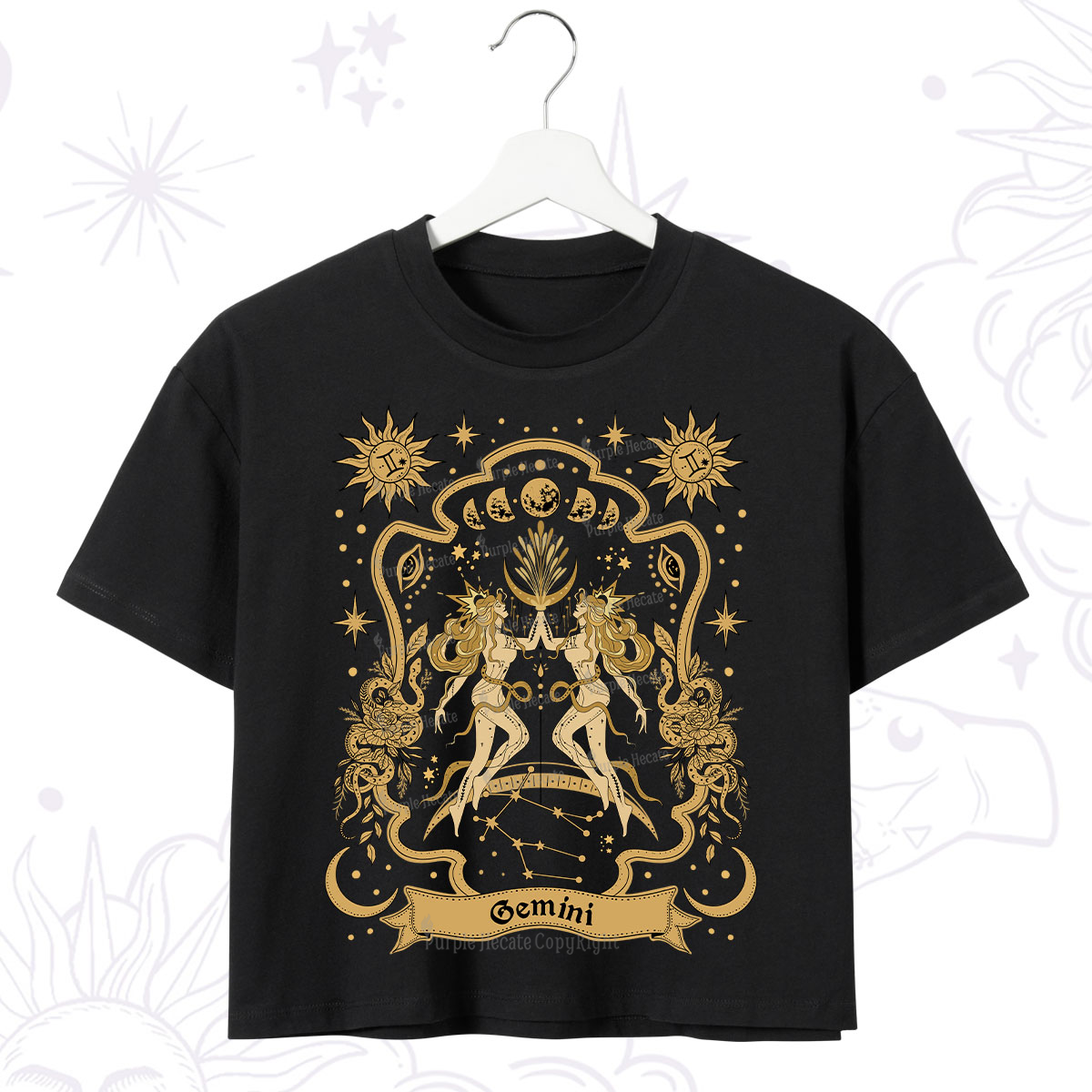 Purplehecate Gemini' Astral Mirage Zodiac Crop T-Shirt