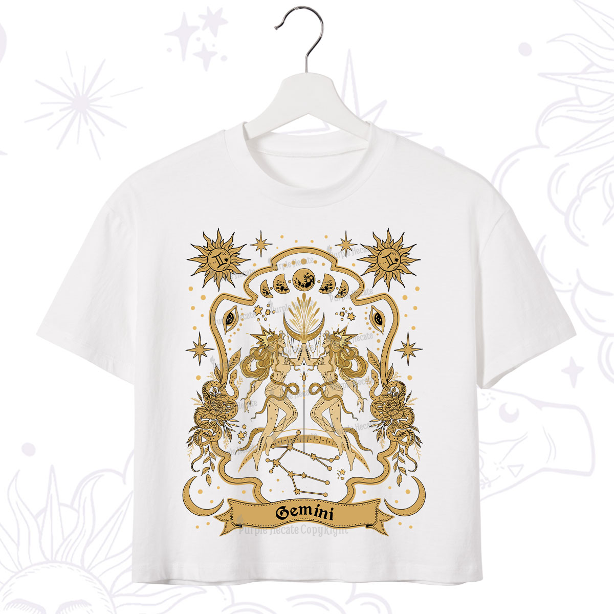 Purplehecate Gemini' Astral Mirage Zodiac Crop T-Shirt