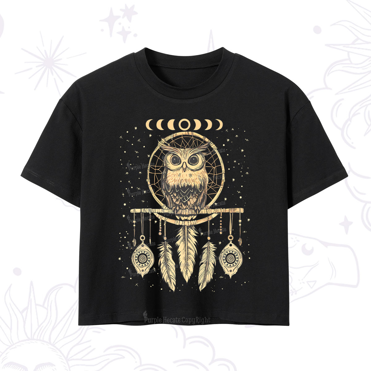 Purplehecate Luna Owl Dream Catcher Crop T-Shirt