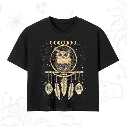 Purplehecate Luna Owl Dream Catcher Crop T-Shirt