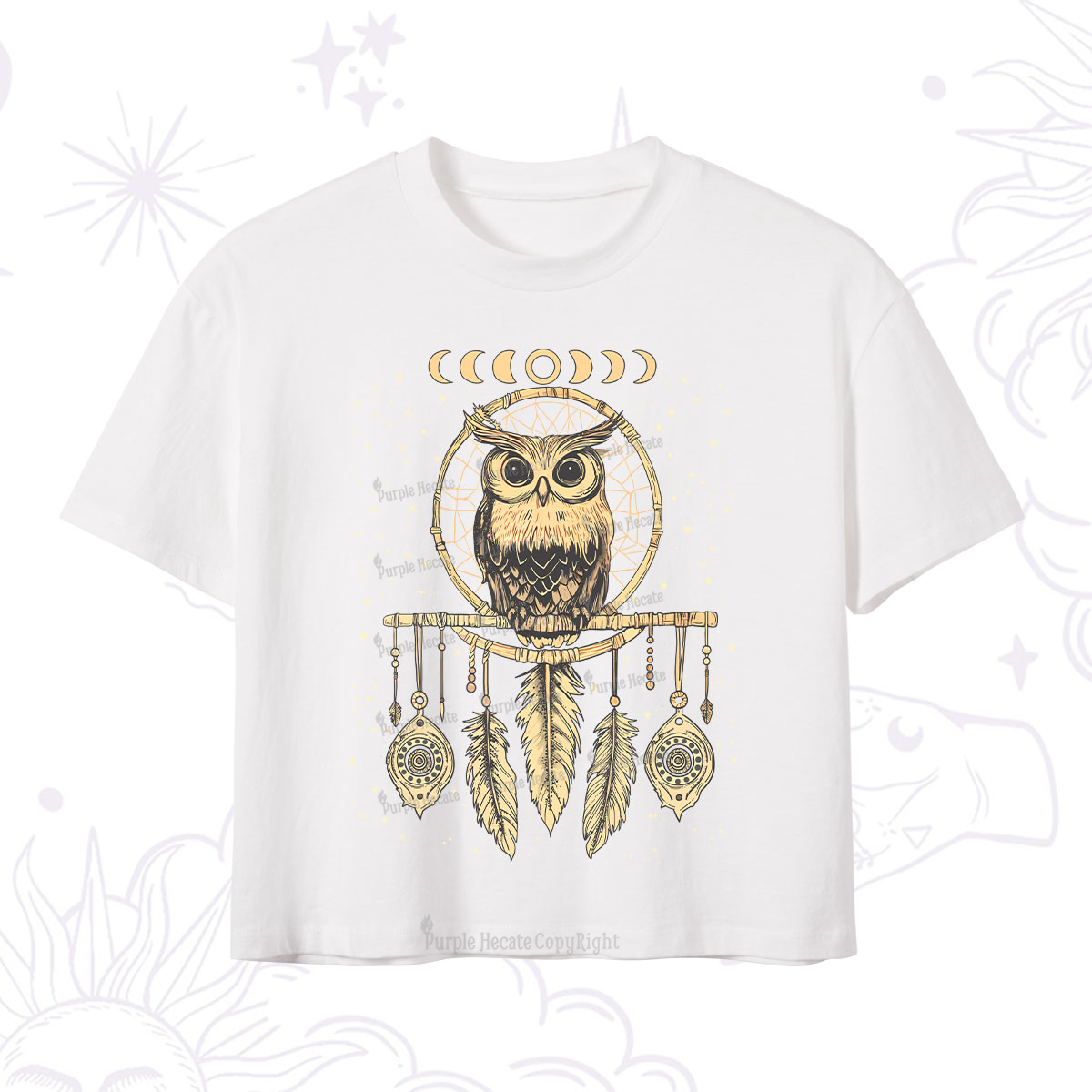 Purplehecate Luna Owl Dream Catcher Crop T-Shirt