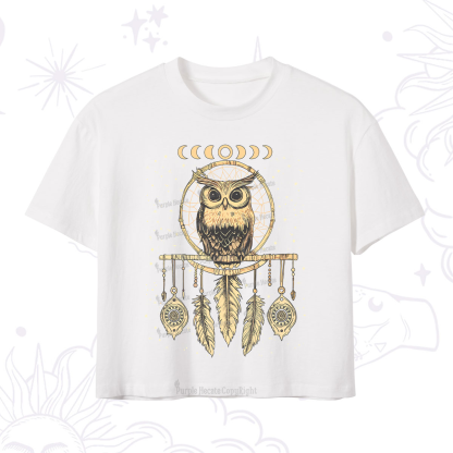 Purplehecate Luna Owl Dream Catcher Crop T-Shirt