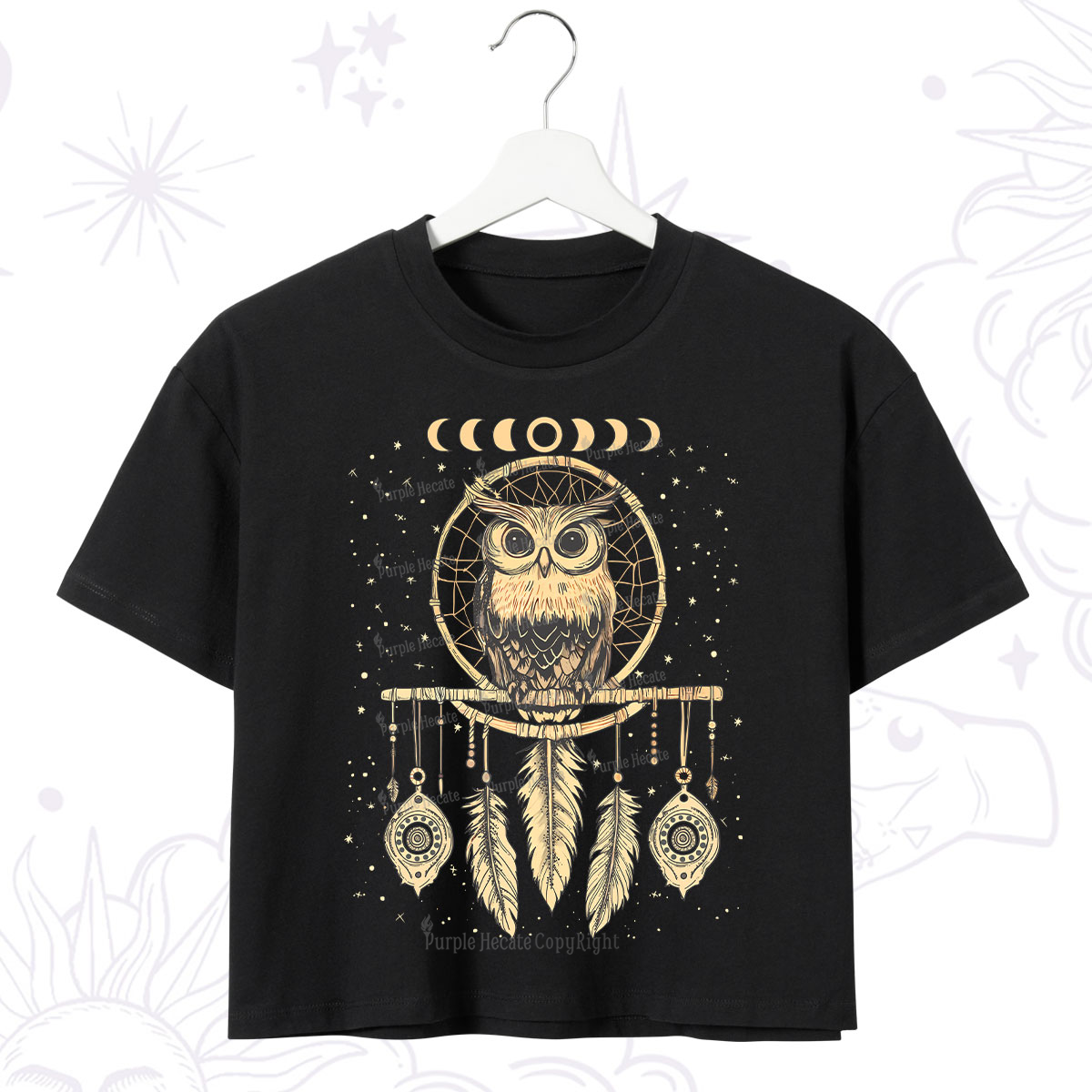 Purplehecate Luna Owl Dream Catcher Crop T-Shirt