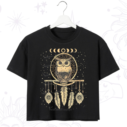 Purplehecate Luna Owl Dream Catcher Crop T-Shirt