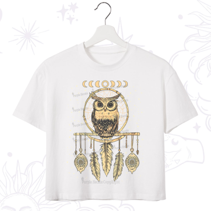 Purplehecate Luna Owl Dream Catcher Crop T-Shirt