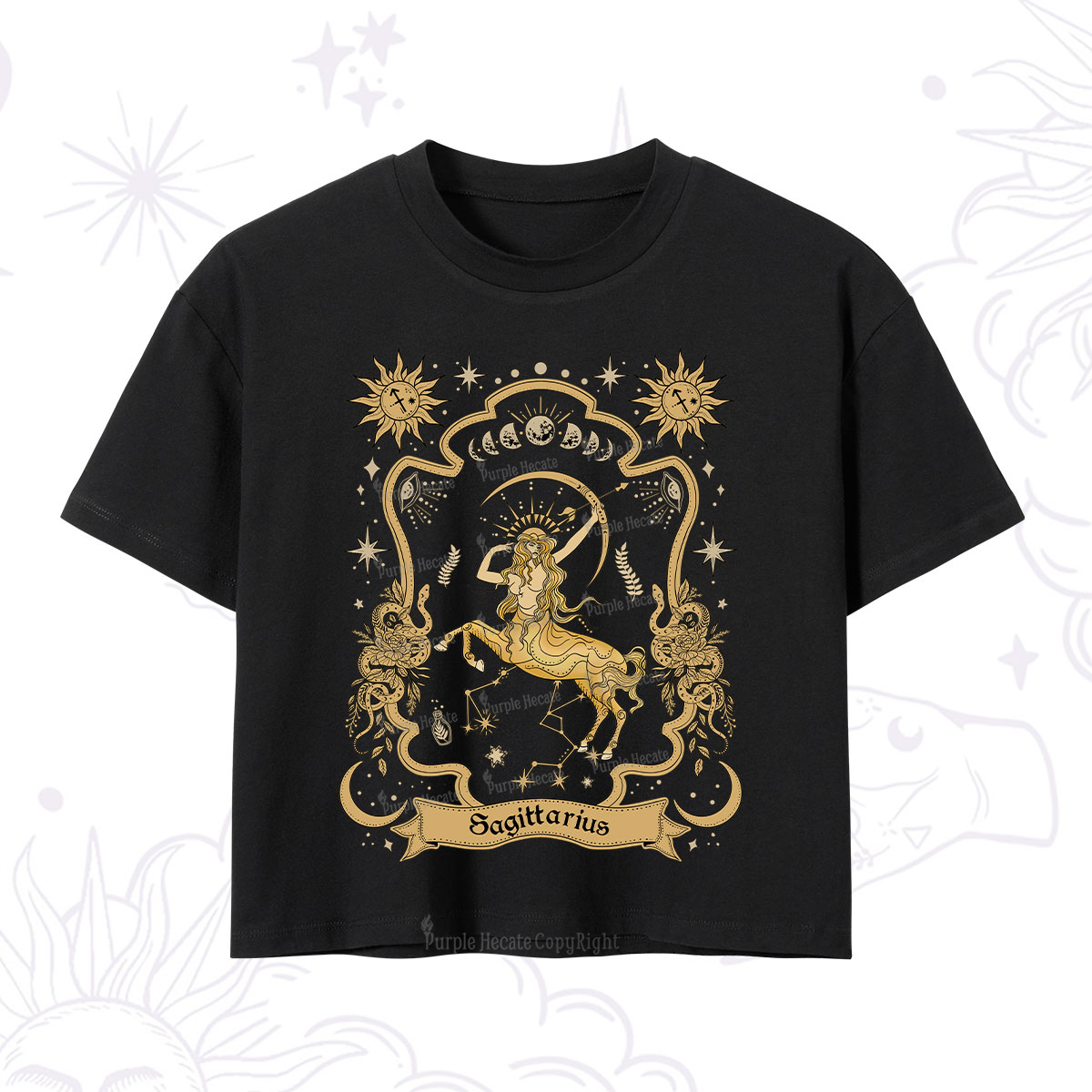 Purplehecate Sagittarius' Astral Mirage Zodiac Crop T-Shirt