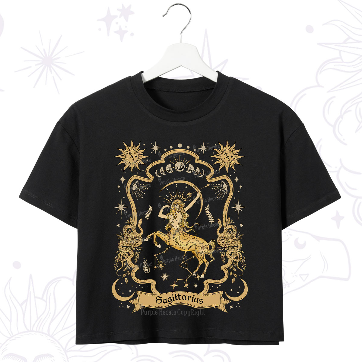 Purplehecate Sagittarius' Astral Mirage Zodiac Crop T-Shirt