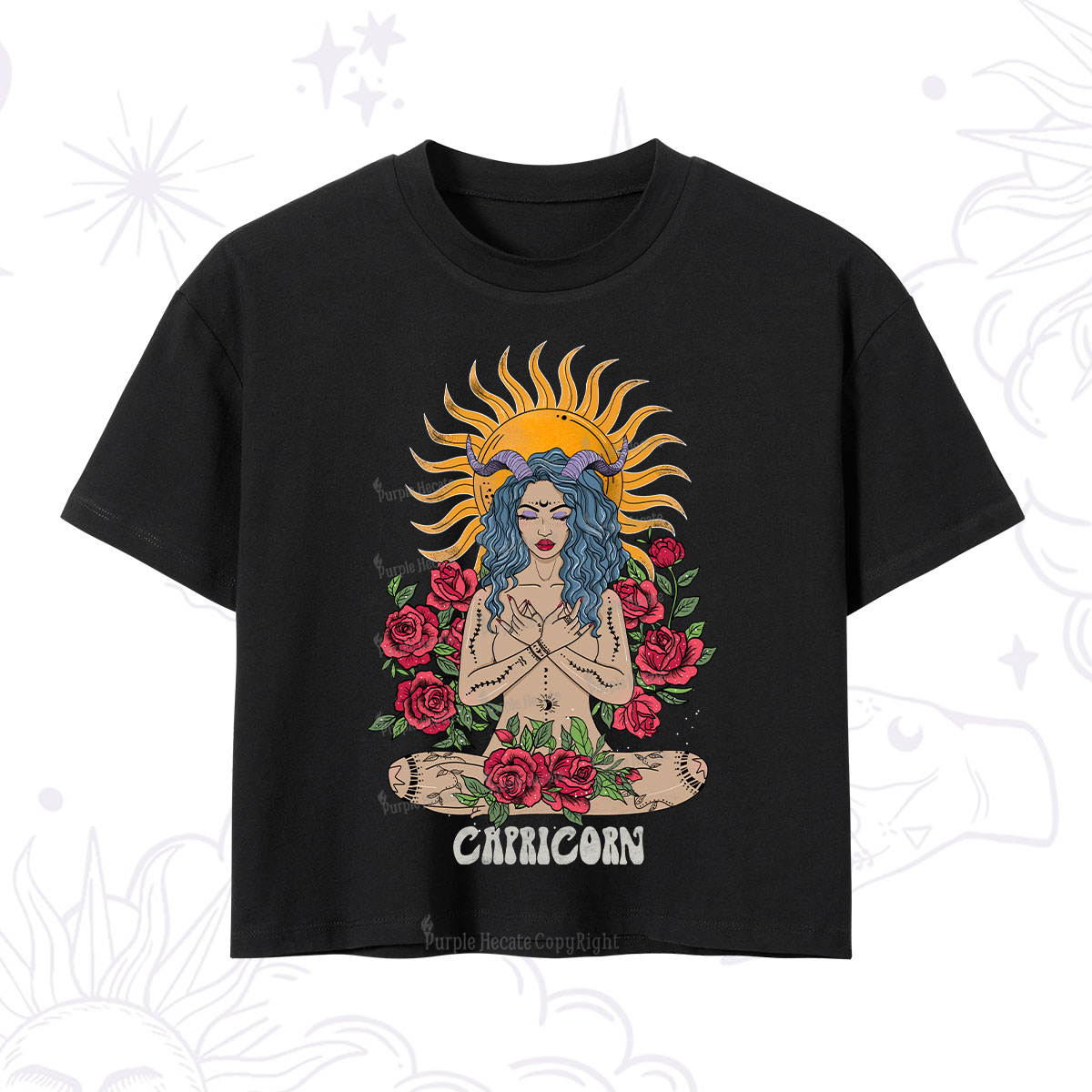 Purplehecate Sun Guardian Of Capricorn Zodiac Crop T-Shirt