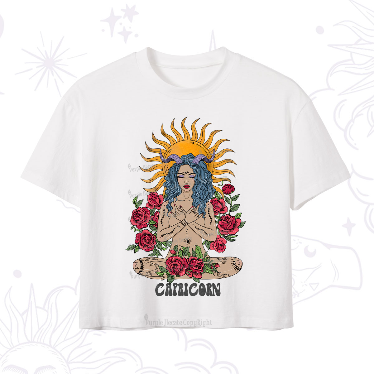 Purplehecate Sun Guardian Of Capricorn Zodiac Crop T-Shirt