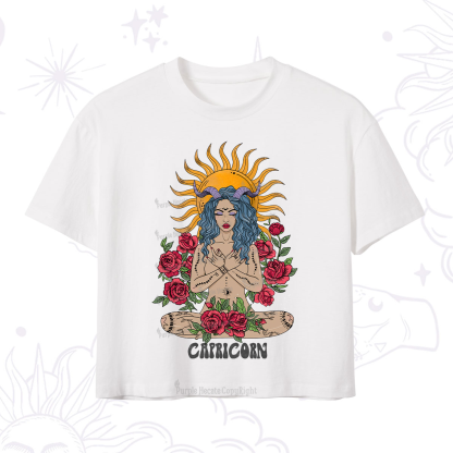 Purplehecate Sun Guardian Of Capricorn Zodiac Crop T-Shirt