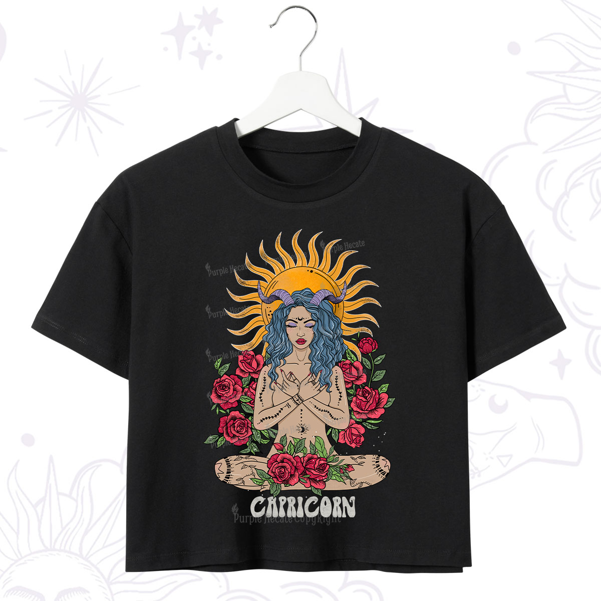 Purplehecate Sun Guardian Of Capricorn Zodiac Crop T-Shirt