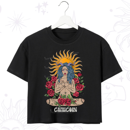Purplehecate Sun Guardian Of Capricorn Zodiac Crop T-Shirt