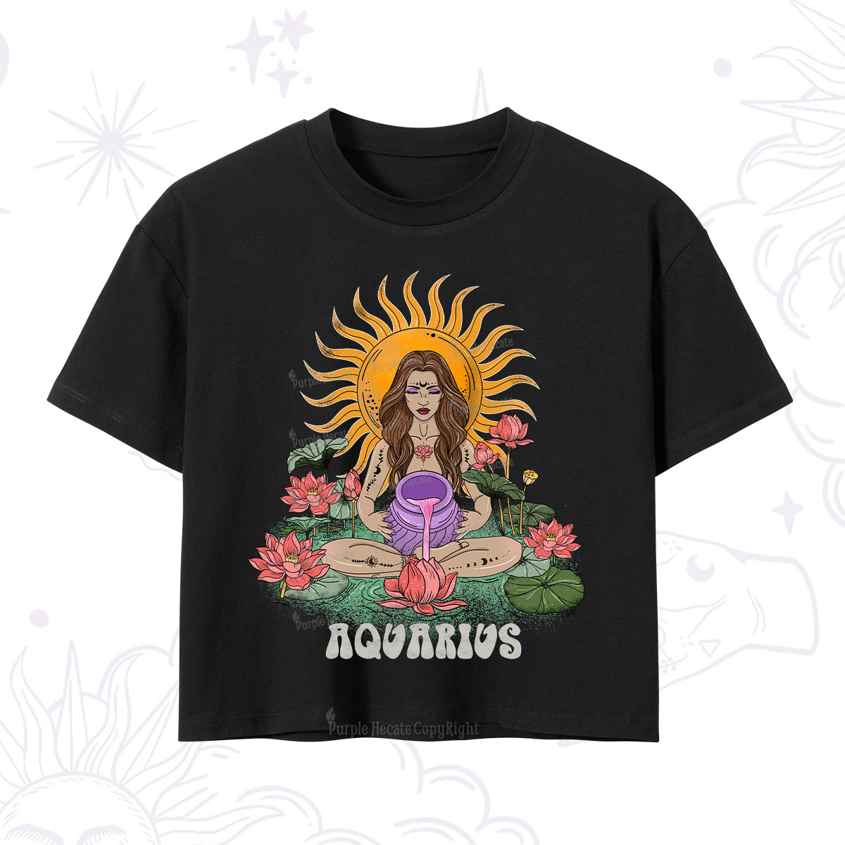 Purplehecate Sun Guardian Of Aquarius Zodiac Crop T-Shirt