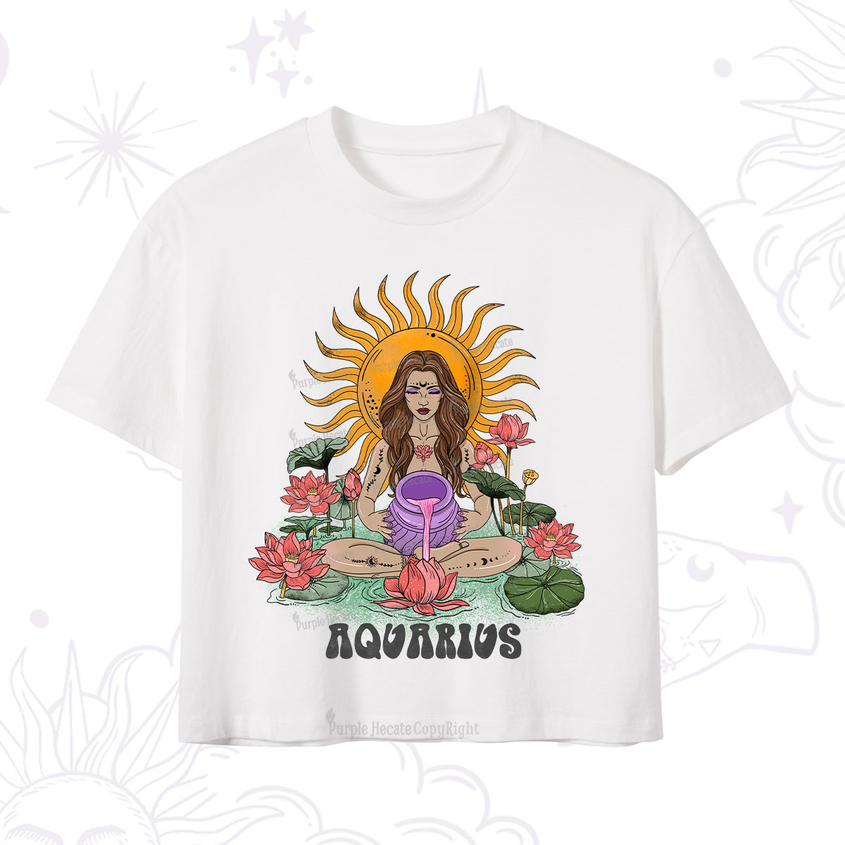 Purplehecate Sun Guardian Of Aquarius Zodiac Crop T-Shirt