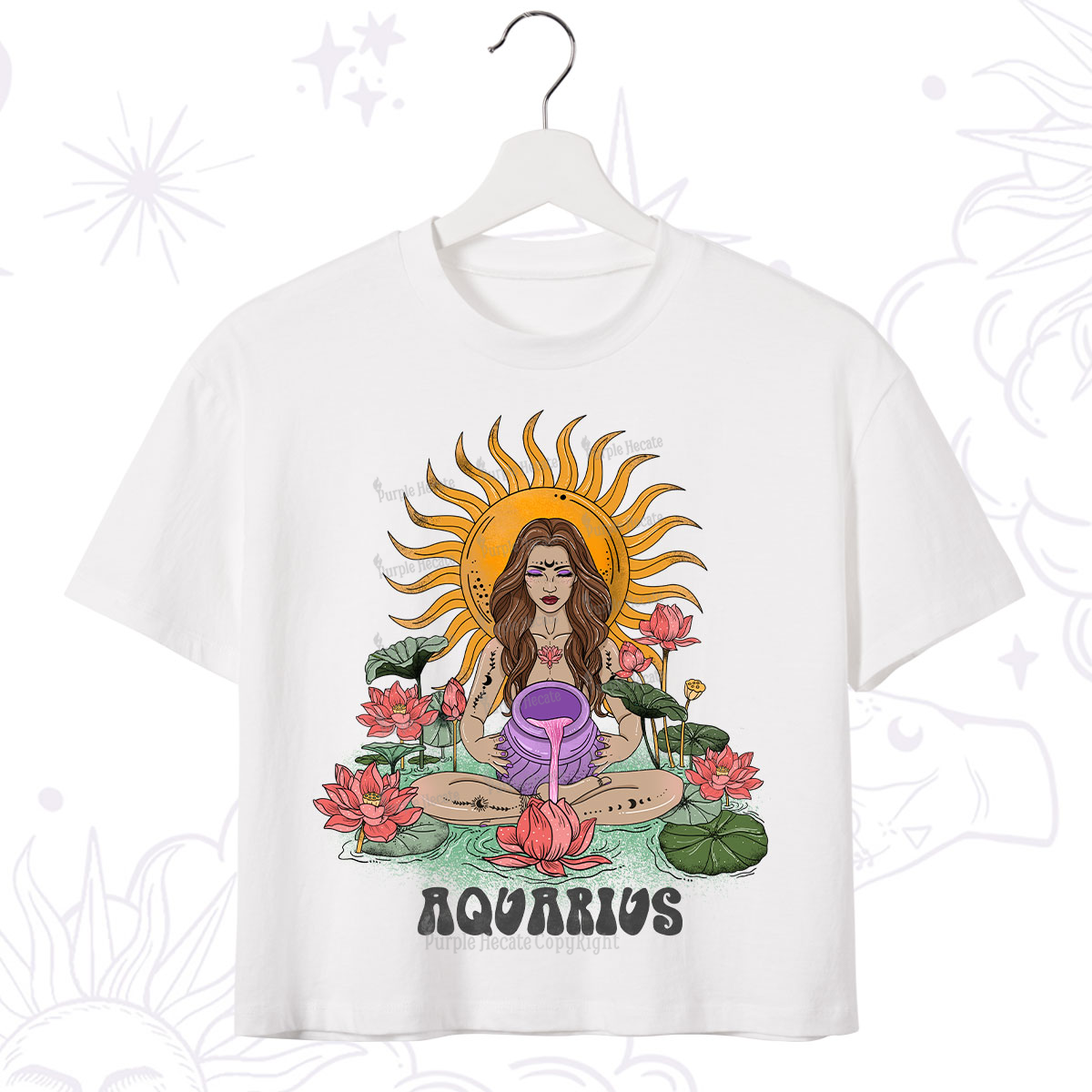 Purplehecate Sun Guardian Of Aquarius Zodiac Crop T-Shirt