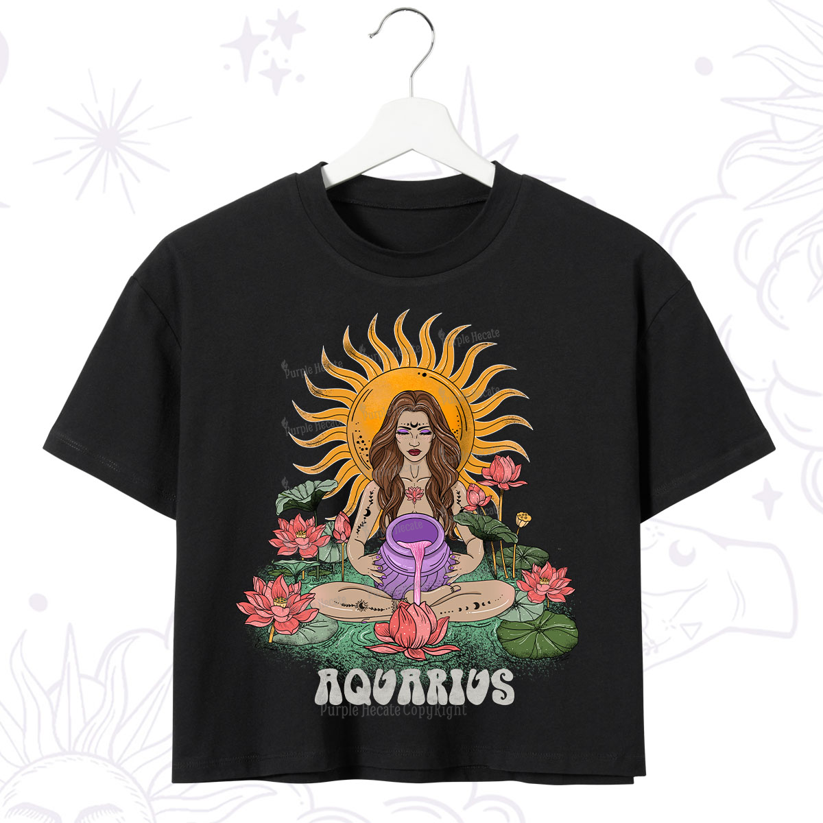 Purplehecate Sun Guardian Of Aquarius Zodiac Crop T-Shirt