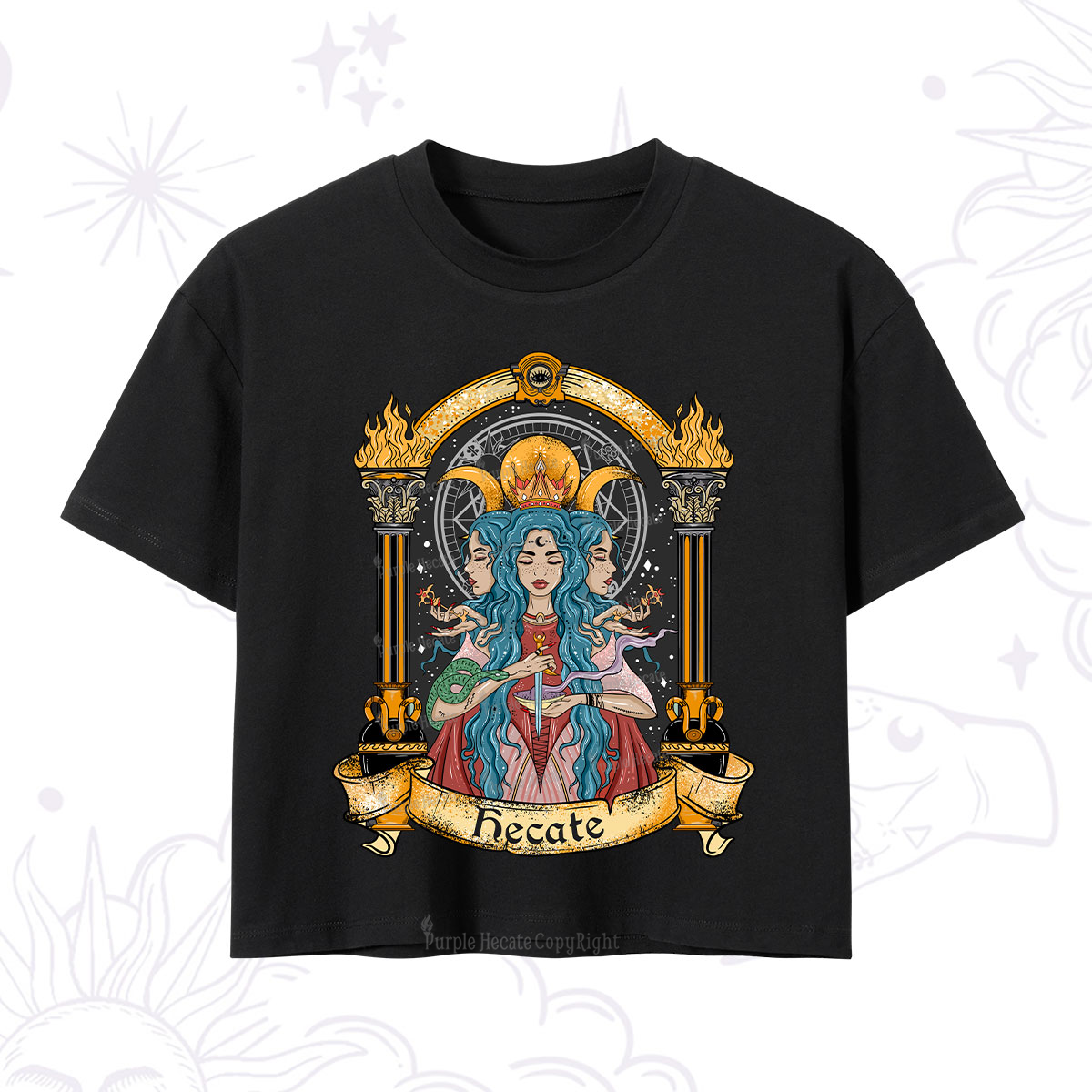 Purplehecate Triple Moon Goddess Hecate Crop T-Shirt