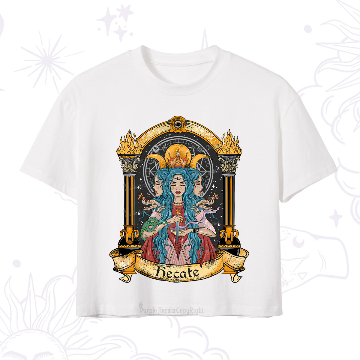 Purplehecate Triple Moon Goddess Hecate Crop T-Shirt