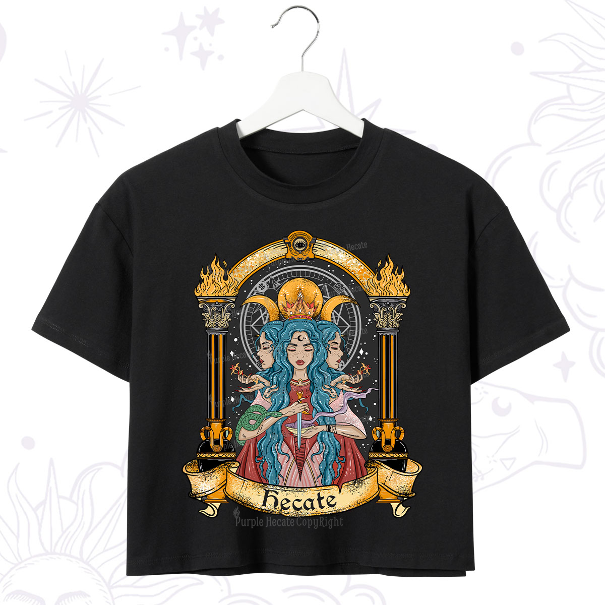 Purplehecate Triple Moon Goddess Hecate Crop T-Shirt