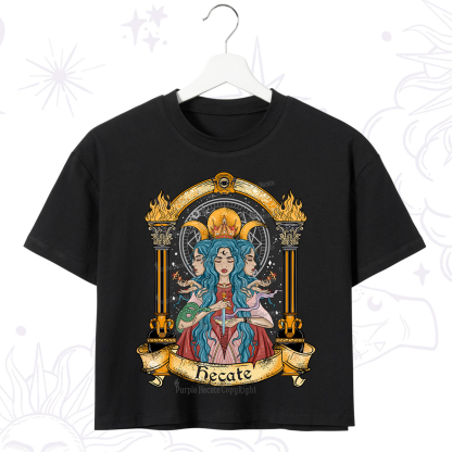 Purplehecate Triple Moon Goddess Hecate Crop T-Shirt