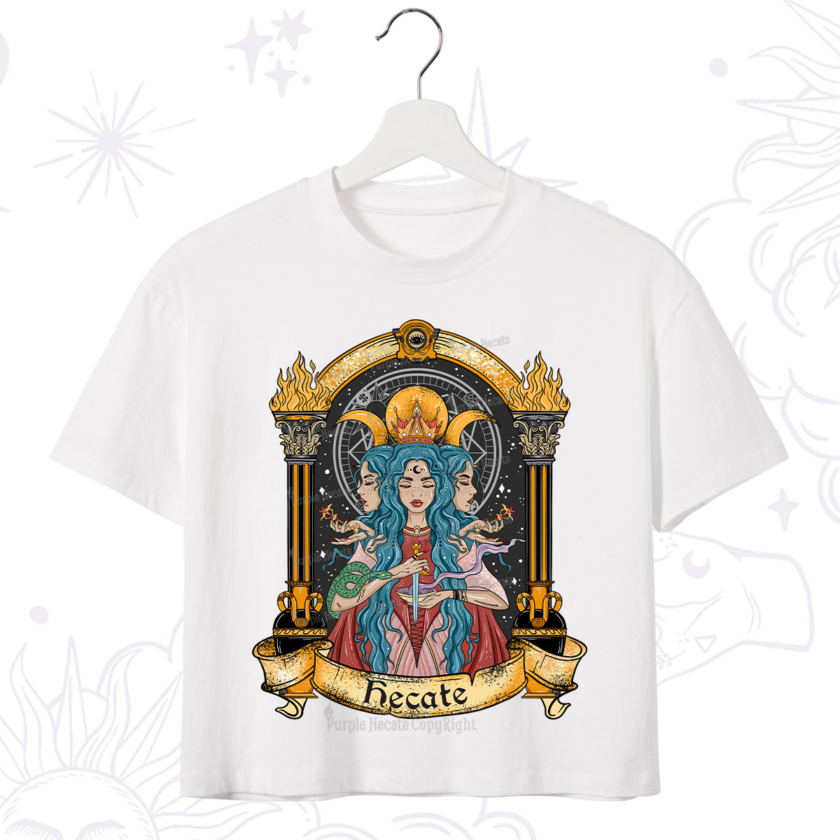 Purplehecate Triple Moon Goddess Hecate Crop T-Shirt