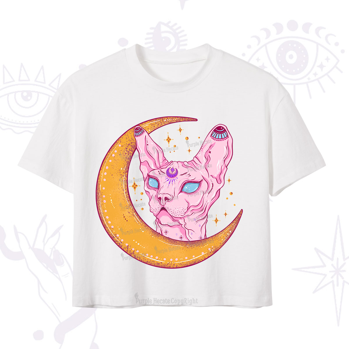 Purplehecate Mystical Witchy Cat Crop T-Shirt
