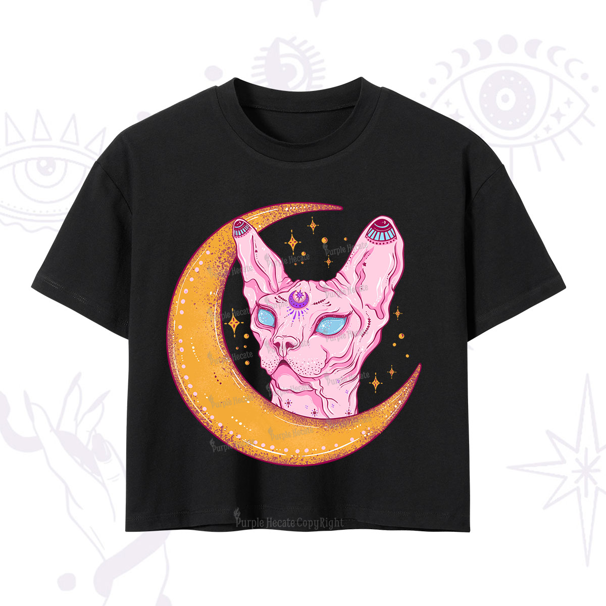 Purplehecate Mystical Witchy Cat Crop T-Shirt