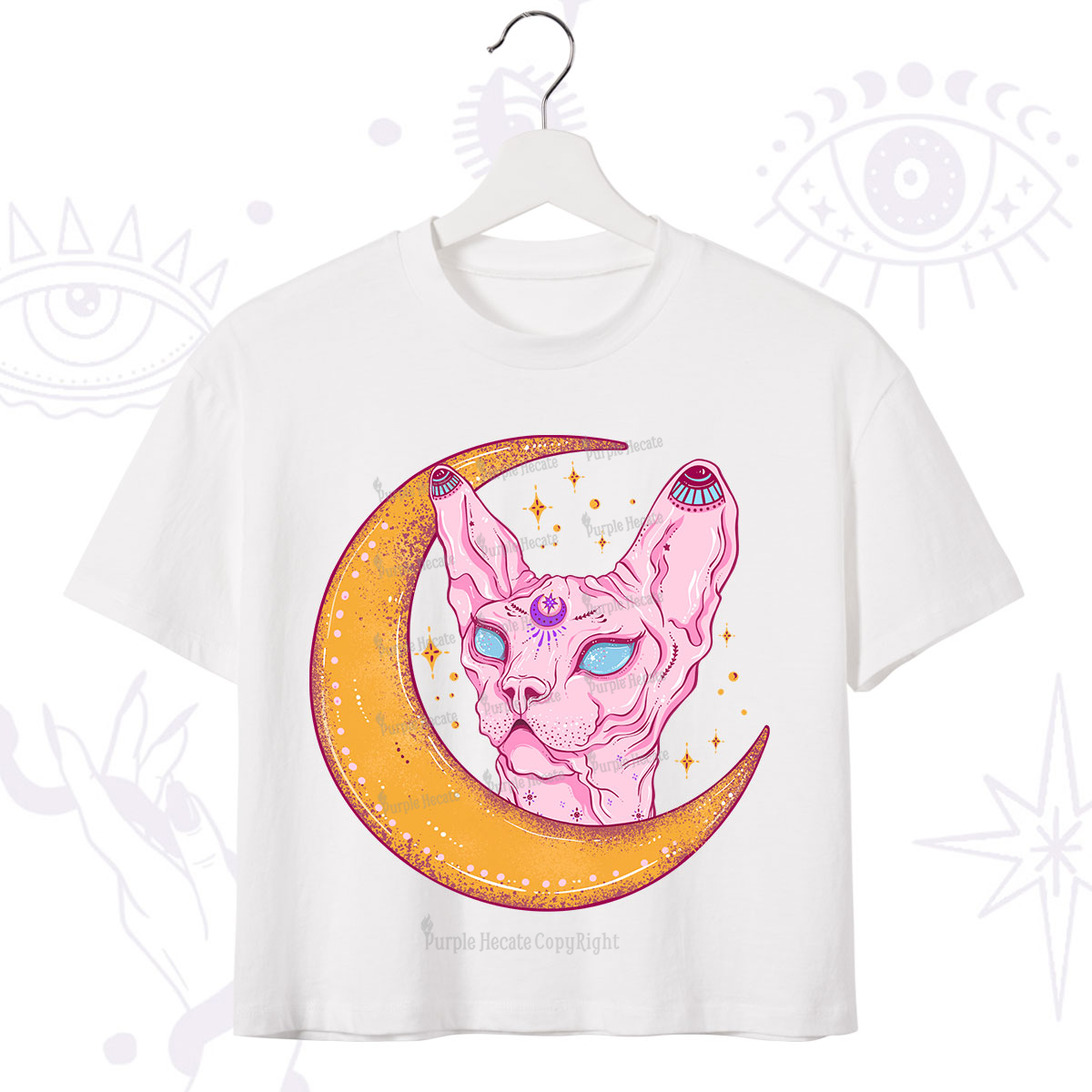 Purplehecate Mystical Witchy Cat Crop T-Shirt