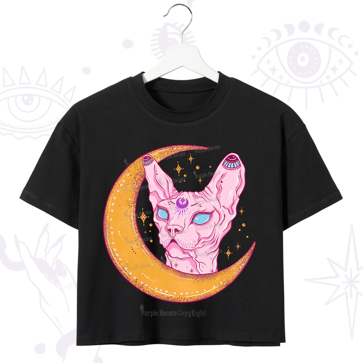 Purplehecate Mystical Witchy Cat Crop T-Shirt