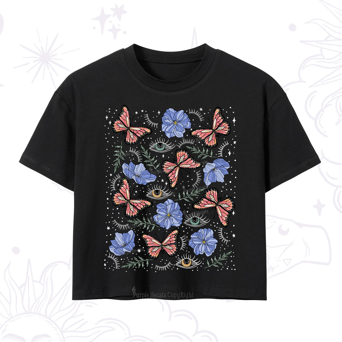 Purplehecate Butterfly Floral Crop T-Shirt