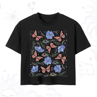 Purplehecate Butterfly Floral Crop T-Shirt