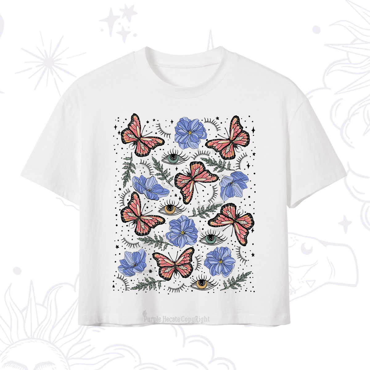 Purplehecate Butterfly Floral Crop T-Shirt