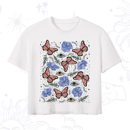 Purplehecate Butterfly Floral Crop T-Shirt