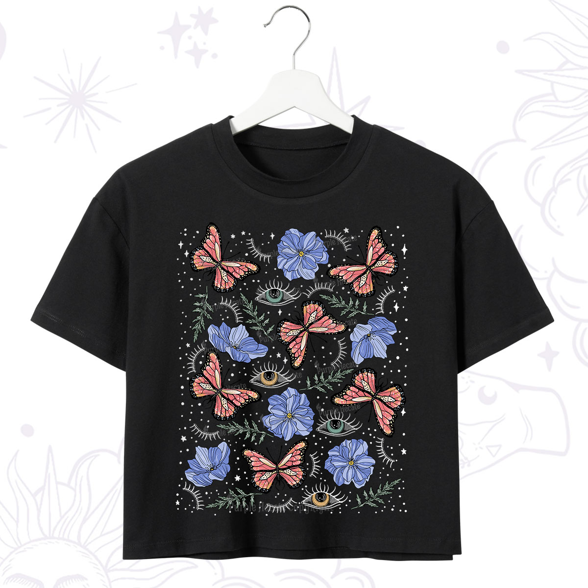 Purplehecate Butterfly Floral Crop T-Shirt