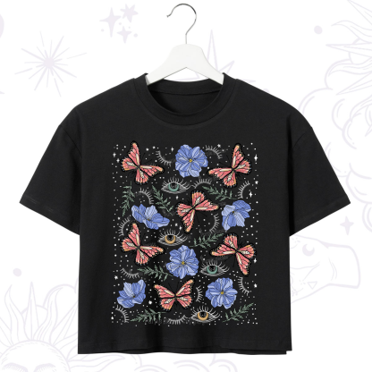 Purplehecate Butterfly Floral Crop T-Shirt